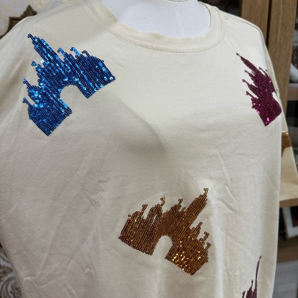 Disney Sequin Castle Colorful Graphic T-Shirt - Picture 3 of 6